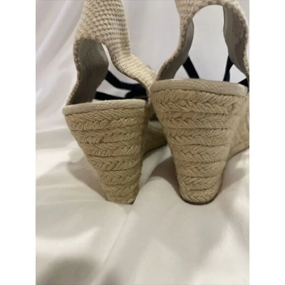 Adrienne Vittadini High Heeled‎ Espadrilles Wedges Navy Blue Stretch 9M